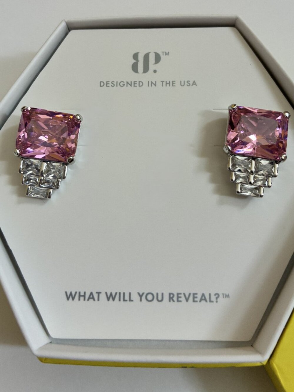 Bomb Party Rose Quartz Cubic Zirconia Rhodium Plated stud earrings